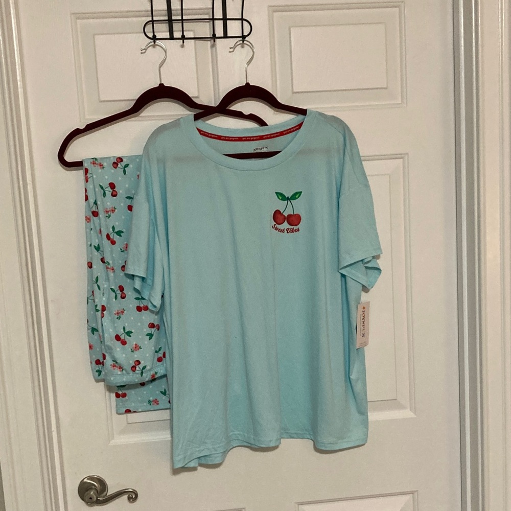Cherry Print Pajamas - Blue